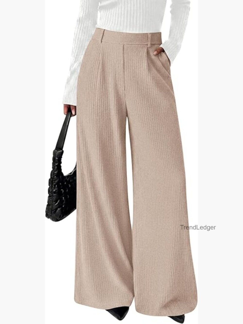 Wide Leg Dress Pants High Waisted Elastic Waist Palazzo Trousers Work Casual